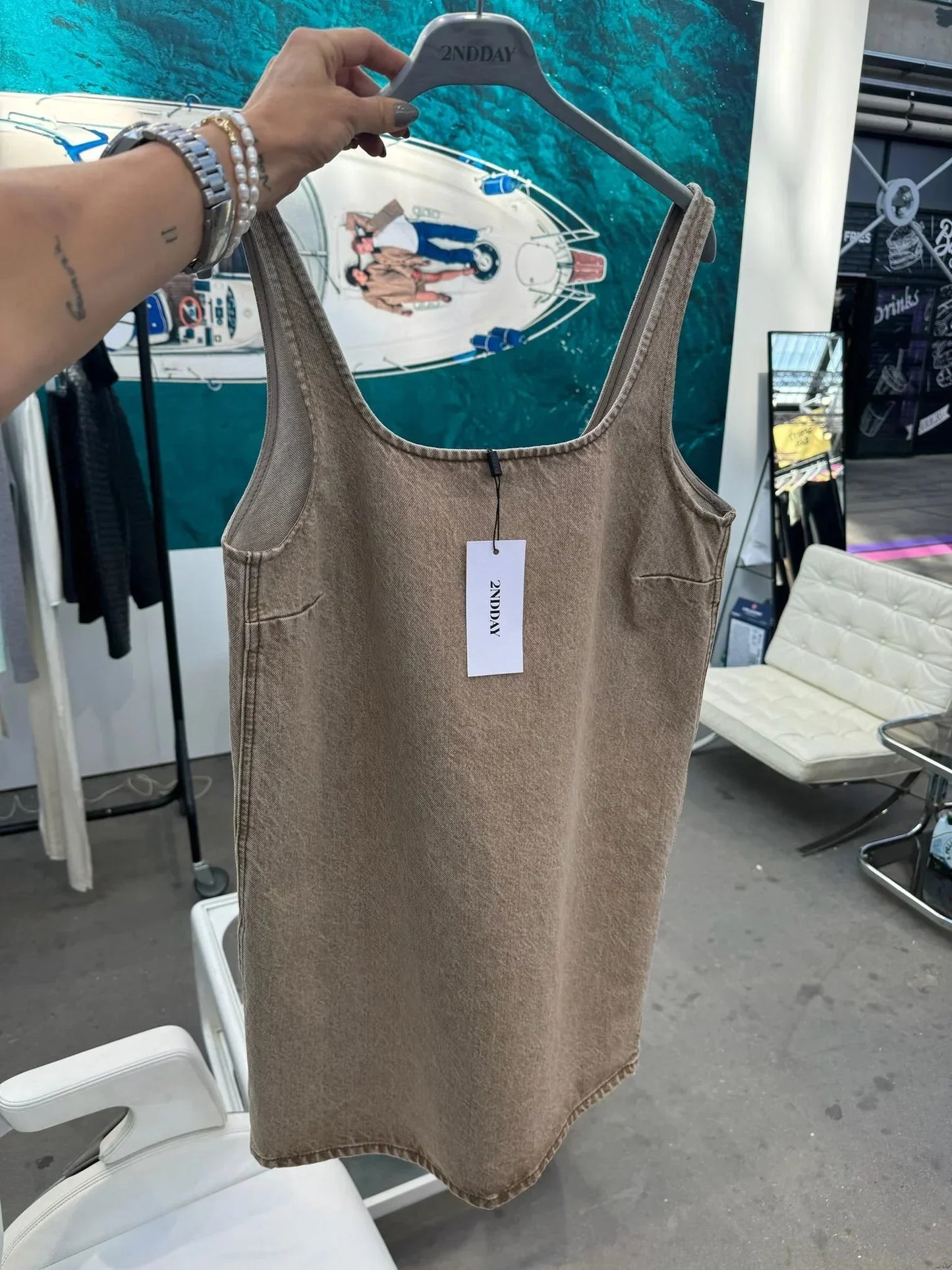 2NDDAY - Kjole - Marbleized denim - Kelp - Kimm - Stilkompagniet.dk