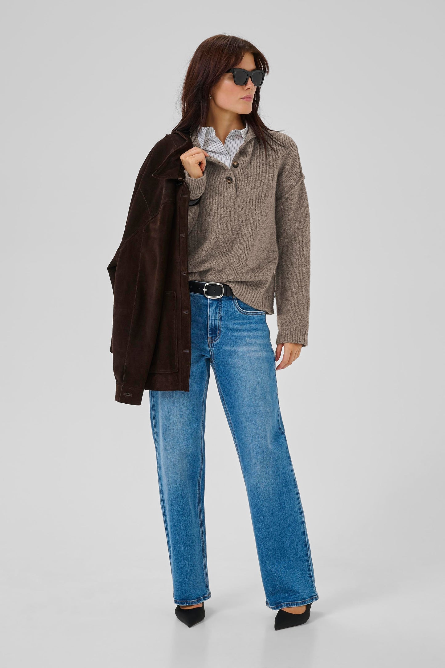 My Essential Wardrobe - Strik Pullover - Brown Melange - Paloma Polo