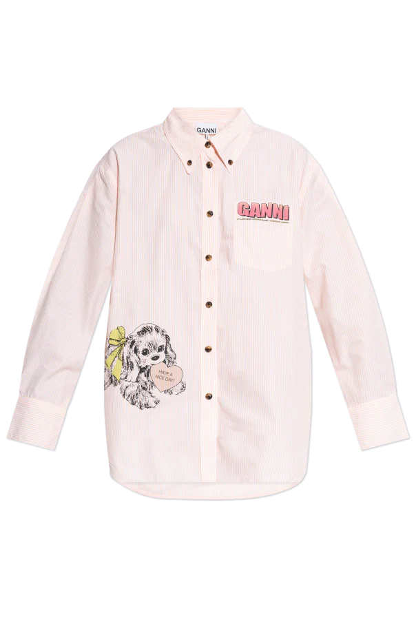 Ganni - Skjorte - Peach - Stripe cotton shirt A0898