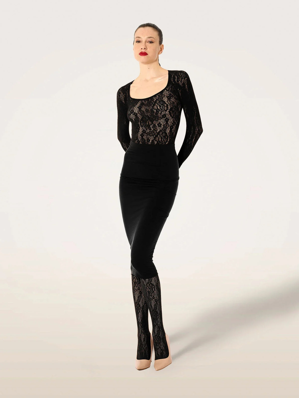 Wolford - Bluse - Sort - Infinite Rose Net Long Sleeves