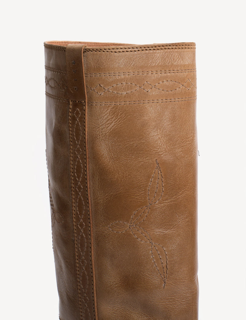 Dico - Læder Støvle - Dark Tan - Ann Gaucho With Western Stitchings sss (Preorder)