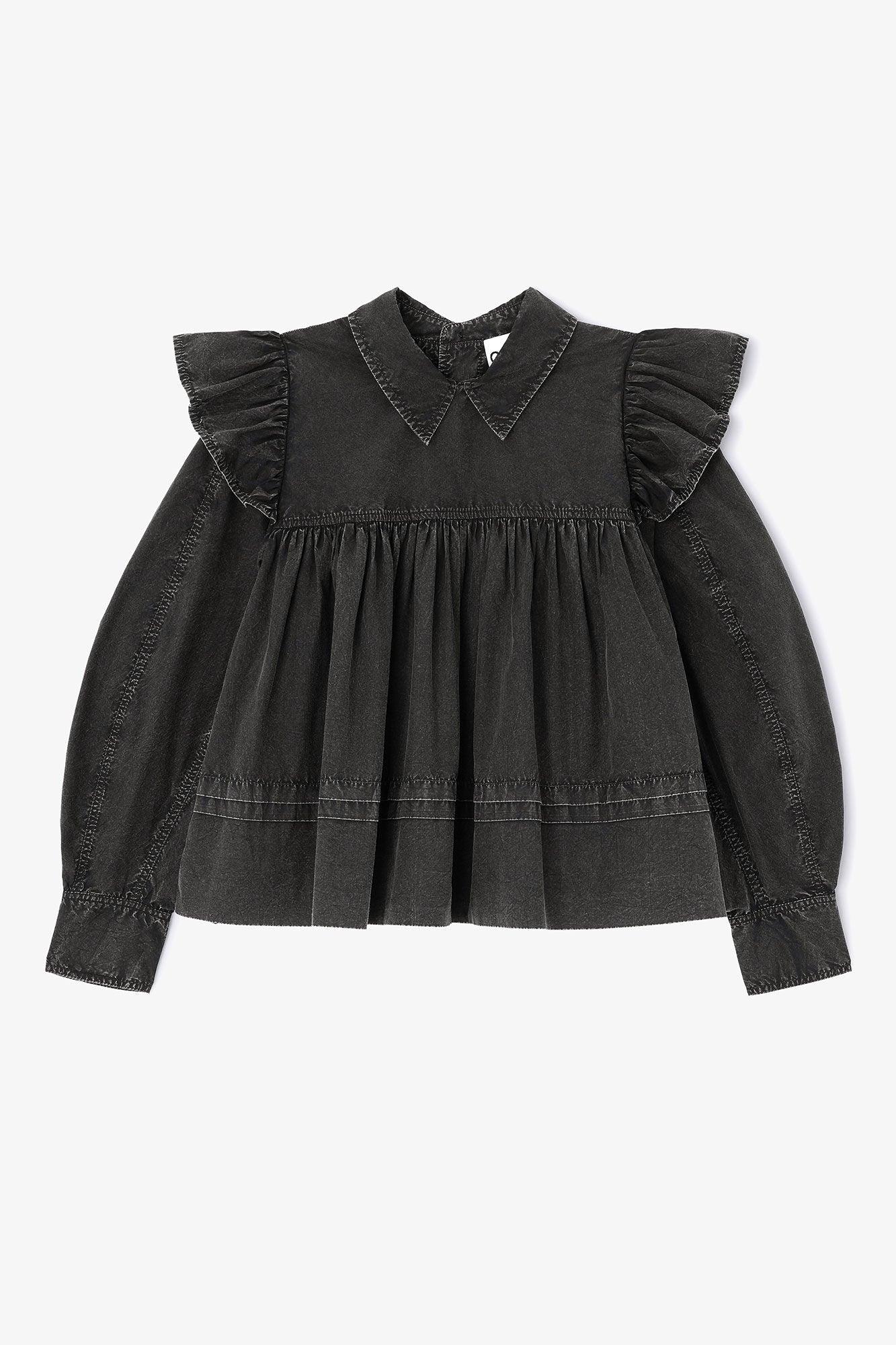 Ganni - Bluse - Jet Black - Flæsebluse