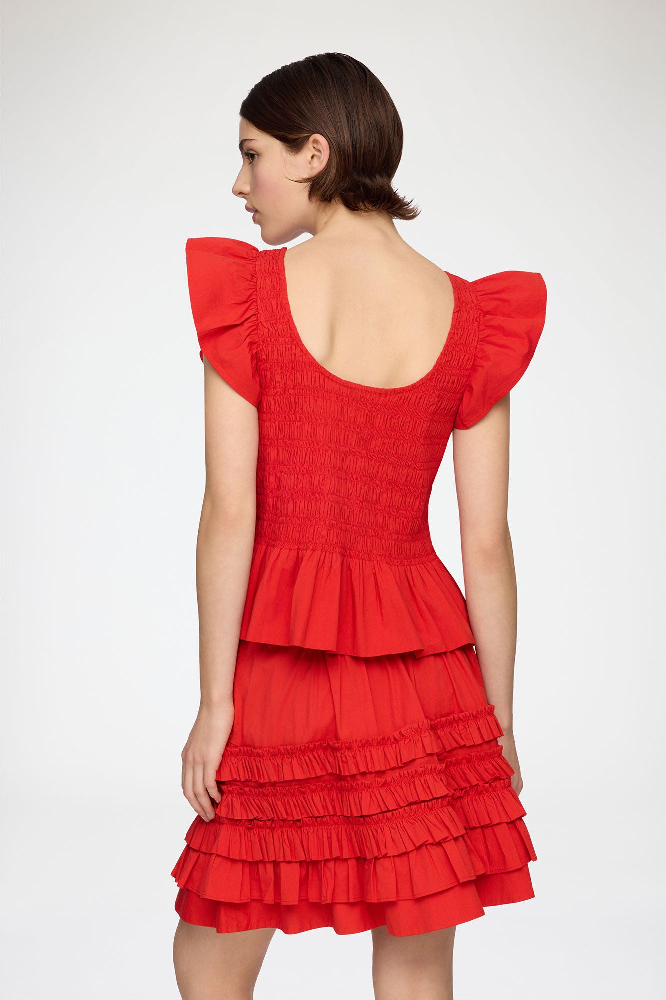 Ganni - Top - Rød - Angel Sleeve Smocked Top