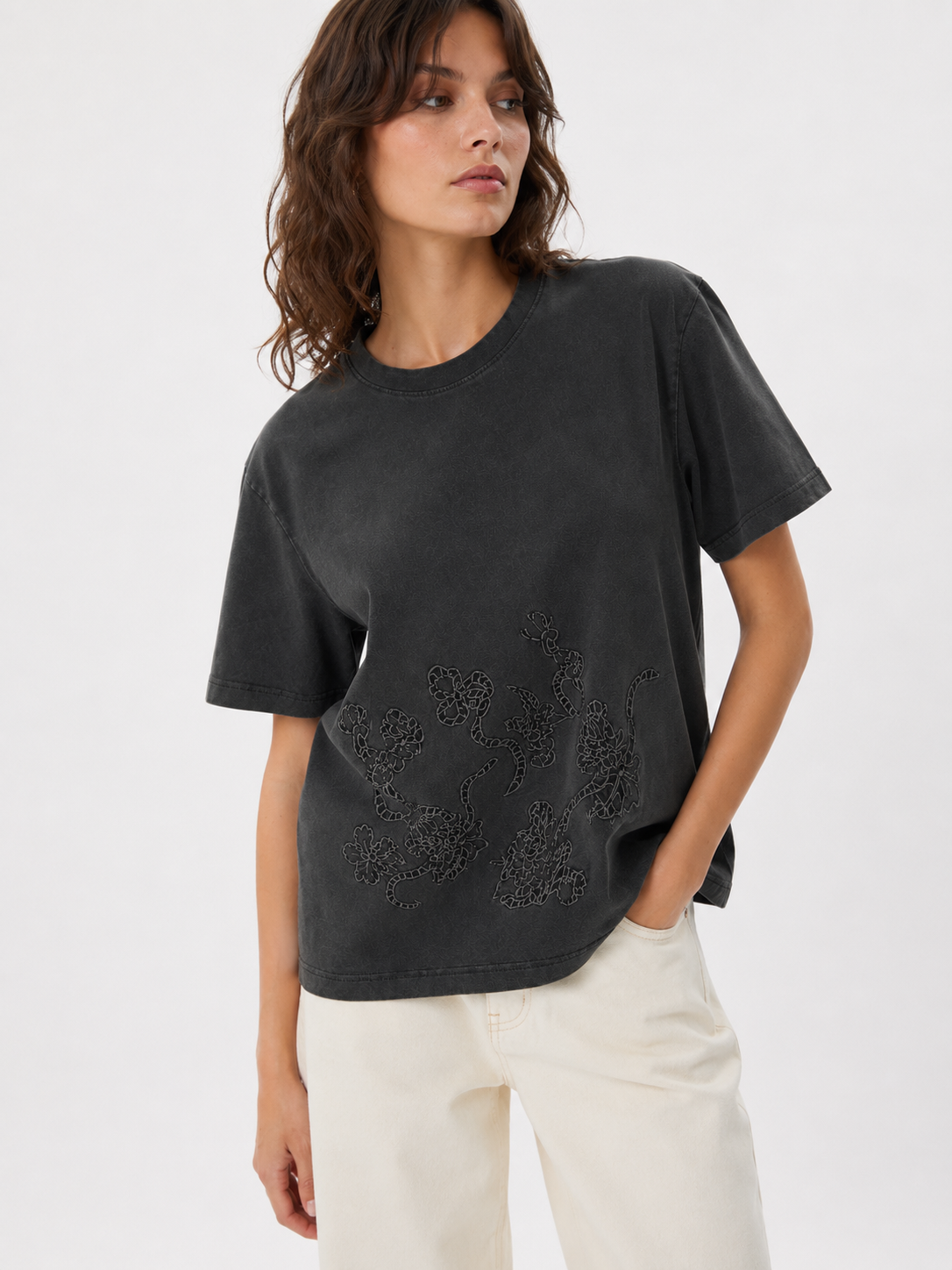 Ganni - T-shirt - Phantom - Embroidery Anglais