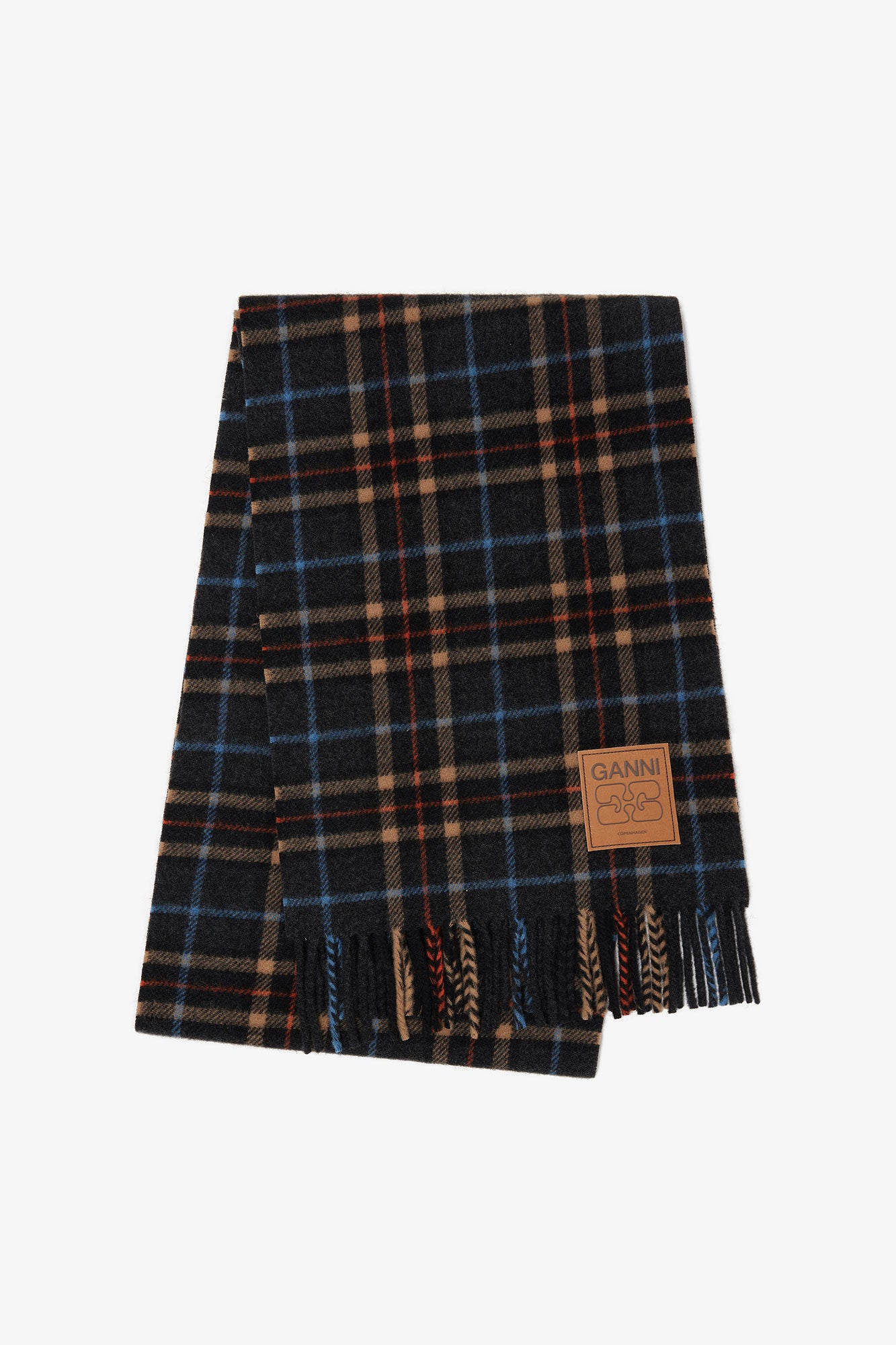 Ganni - Halstørklæde - Charcoal Grey - Wool Check Scarf - A6933