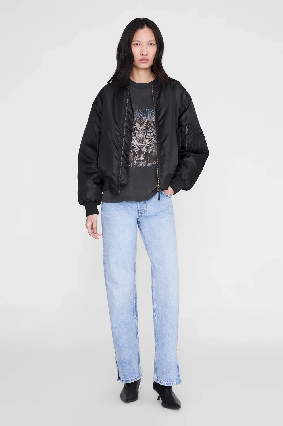 Anine Bing - T-shirt - Washed Black - Cade Tee Leo Muse