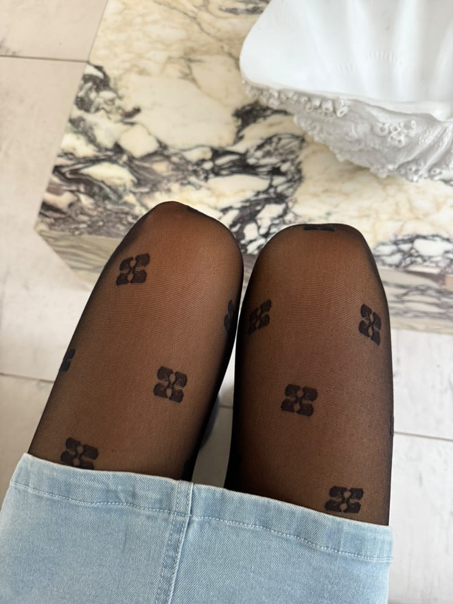 Ganni - Strømpebukser - Black - Butterfly lace A5545