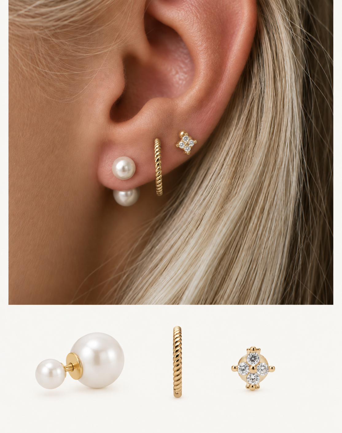Andcopenhagen Jewelry - 3-in-a-box Sparkle Øreringe - 18 karat guldbelagt 925 sterlingsølv - 3 stk, billede 2