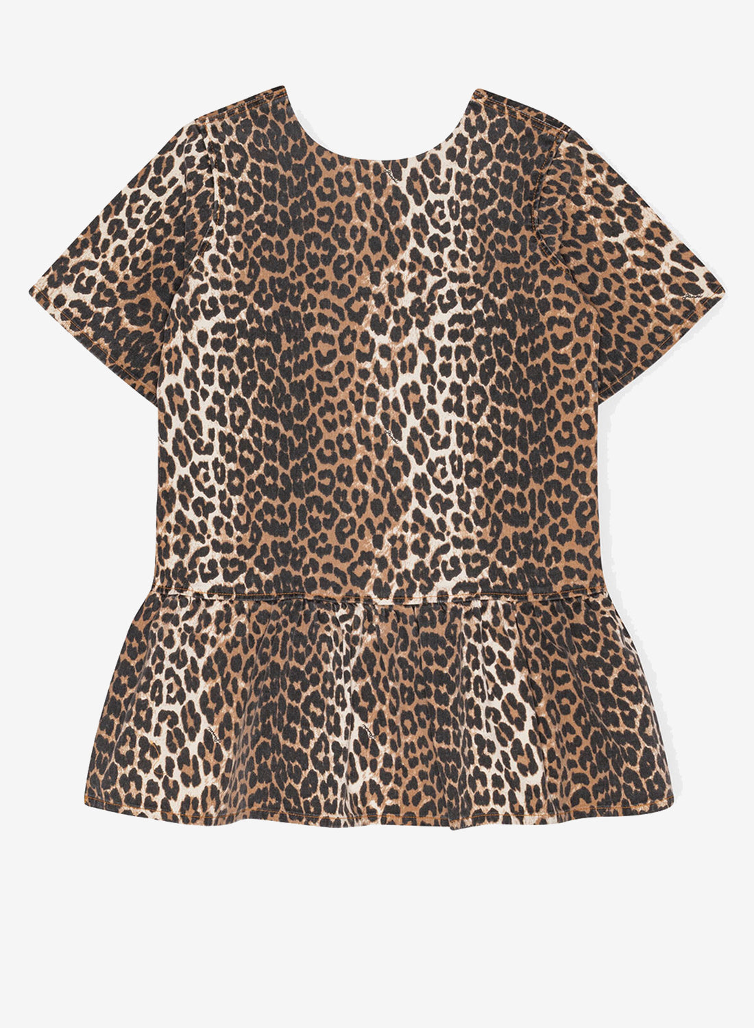 Ganni Print Denim Open-back Mini Dress Leopard