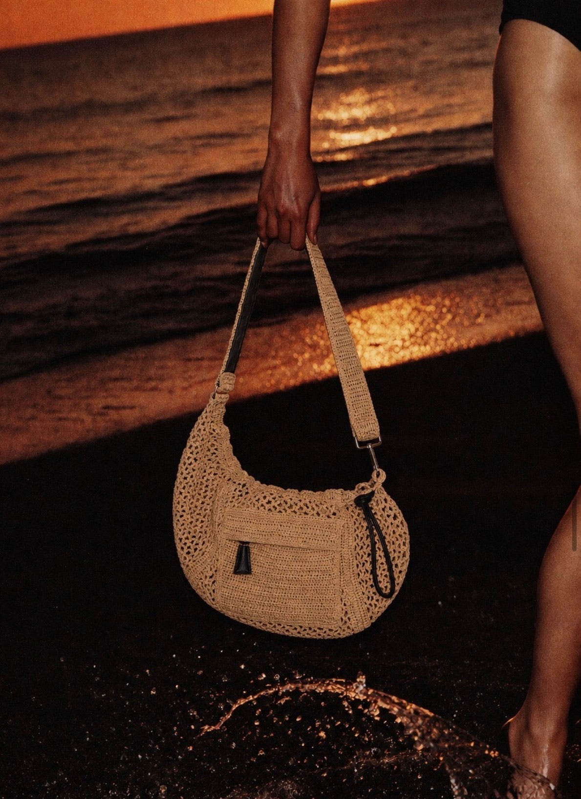 IRO - Taske - Light Beige/Black - Pocket Raffia Bag