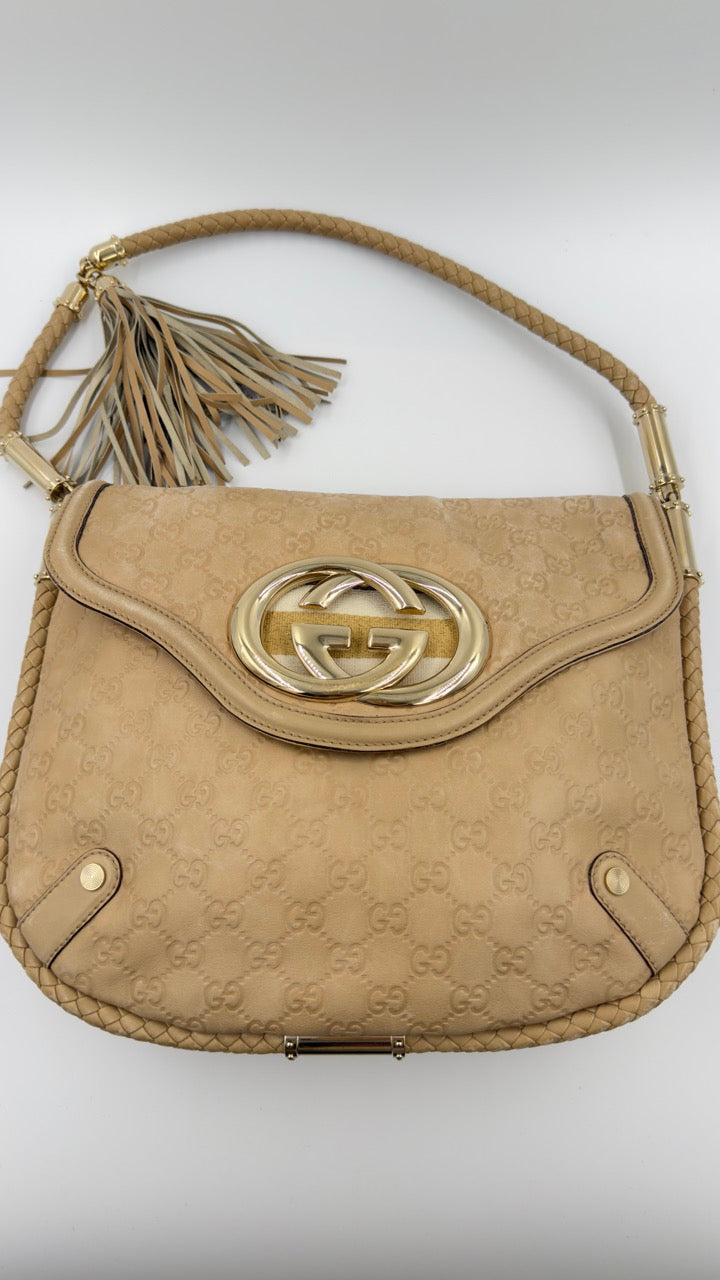 Gucci - Guccissima Leather Hobo - beige skuldertaske - secondhand