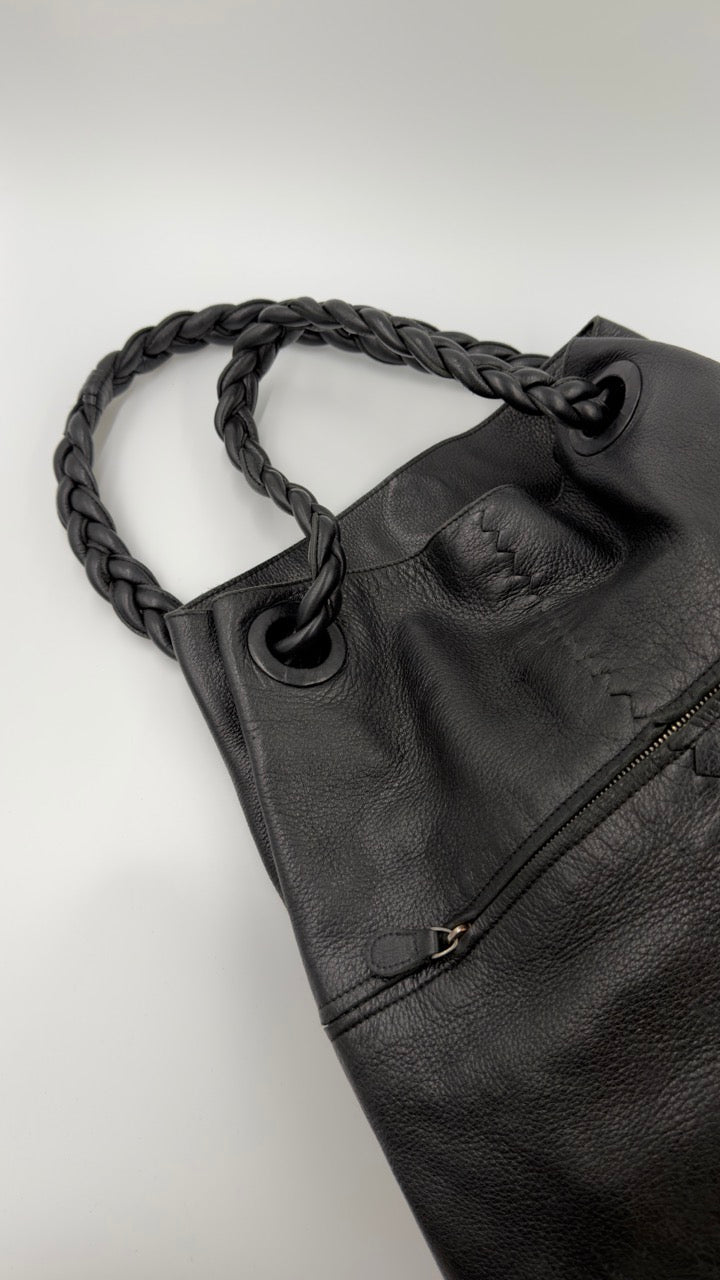 Bottega Veneta - Braided Handle Leather Tote - sort skuldertaske - secondhand