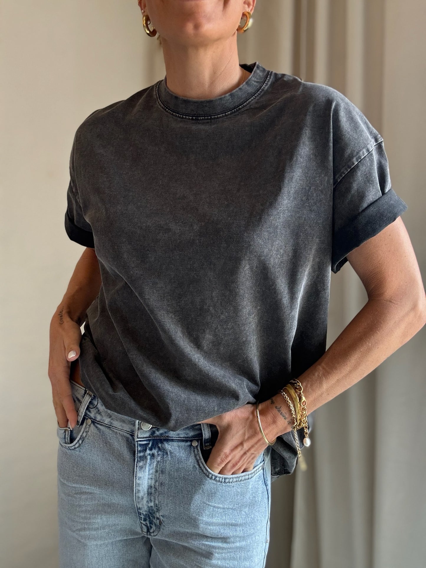 The Collection - T-shirt oversized - Dark grey - Lea (BEMÆRK str s/m er i preorder til uge 21)