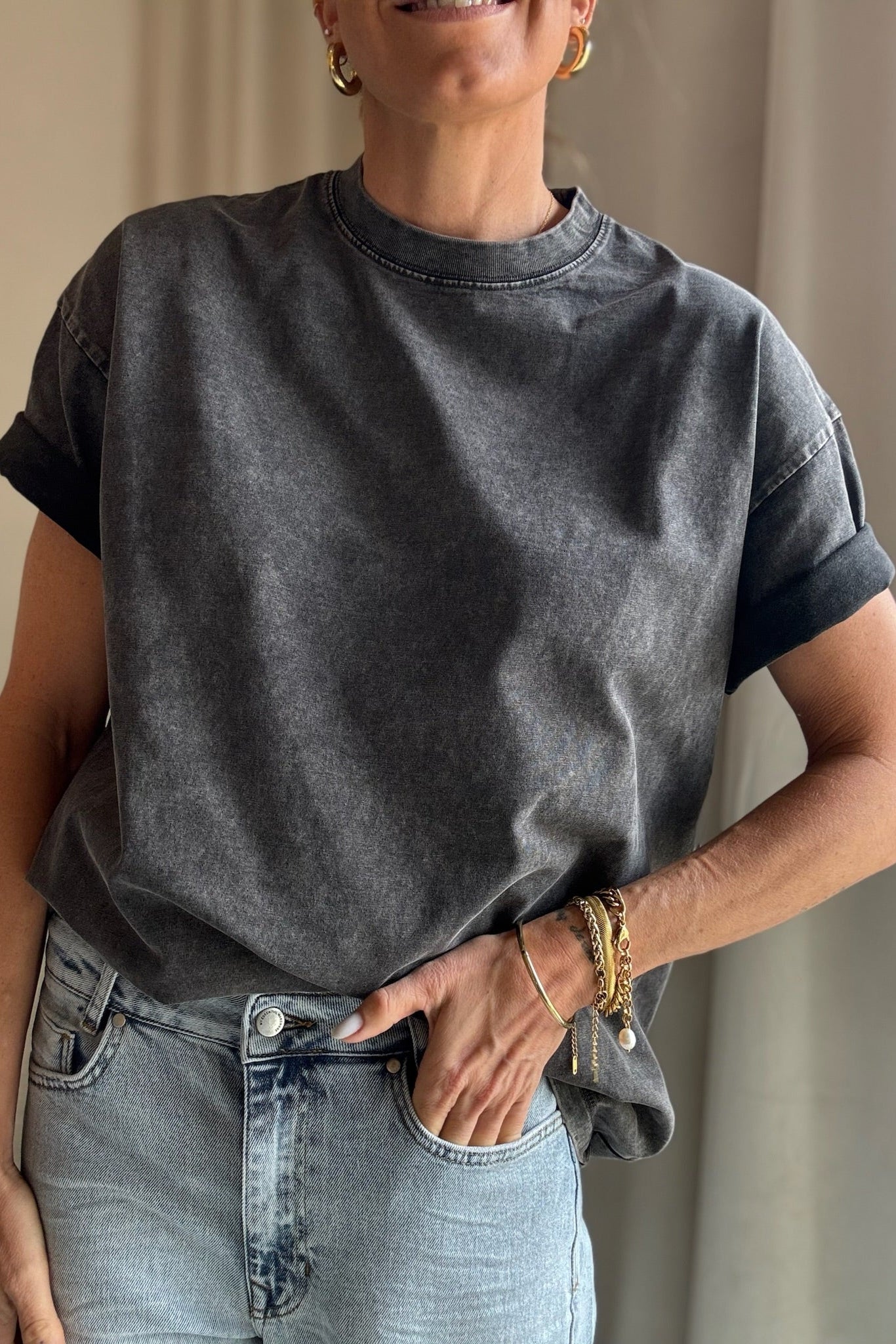 The Collection - T-shirt oversized - Dark grey - Lea (BEMÆRK str s/m er i preorder til uge 21)