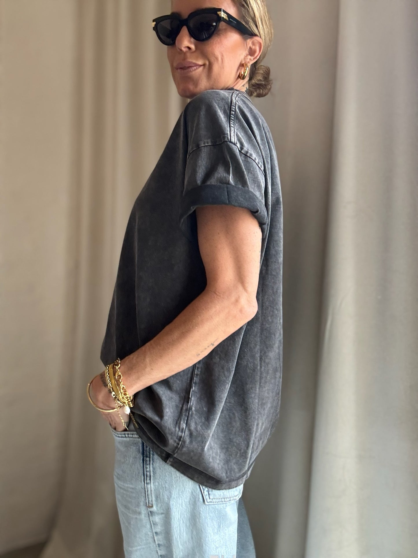 The Collection - T-shirt oversized - Dark grey - Lea (BEMÆRK str s/m er i preorder til uge 21)