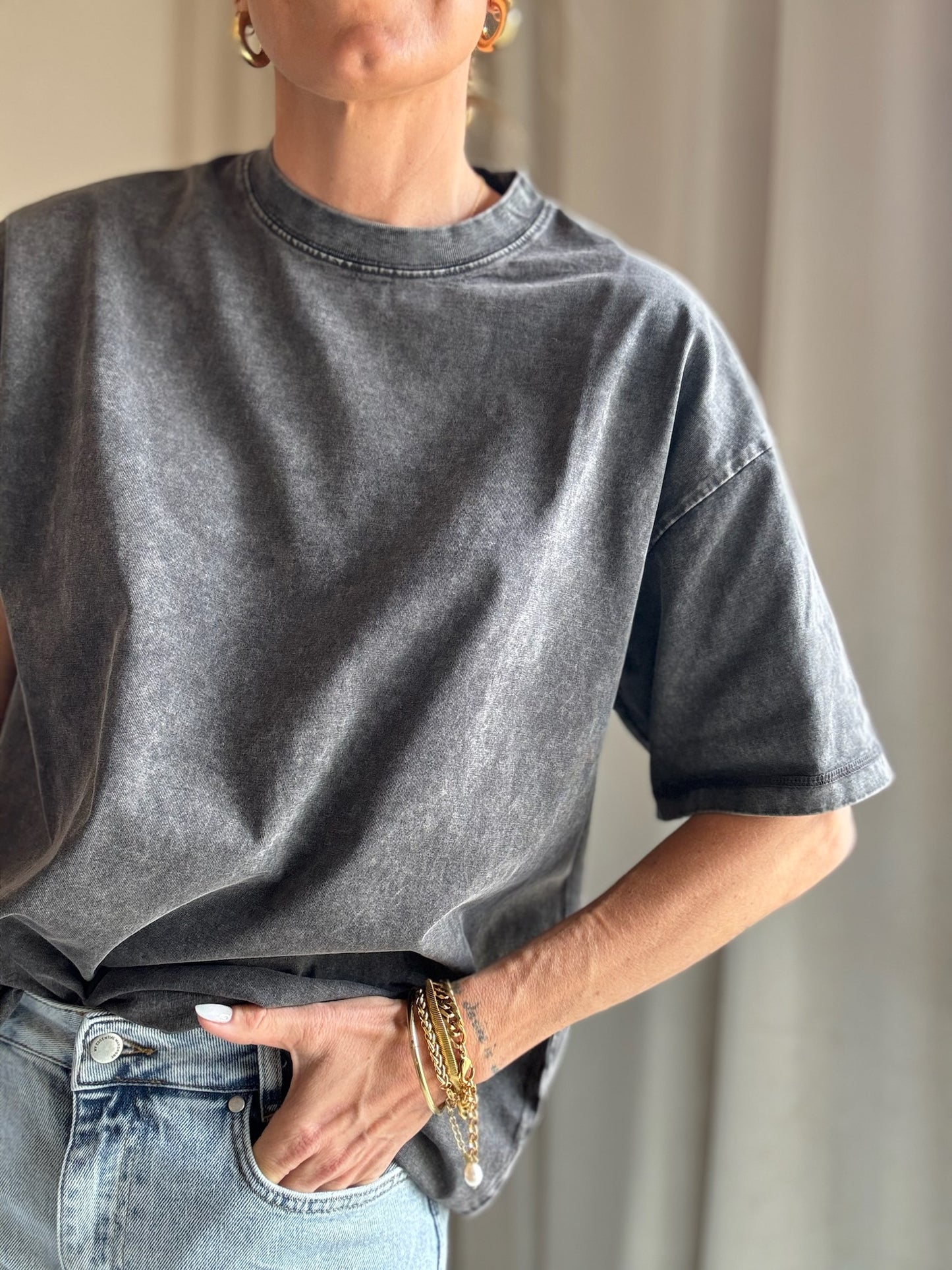 The Collection - T-shirt oversized - Dark grey - Lea (BEMÆRK str s/m er i preorder til uge 21)