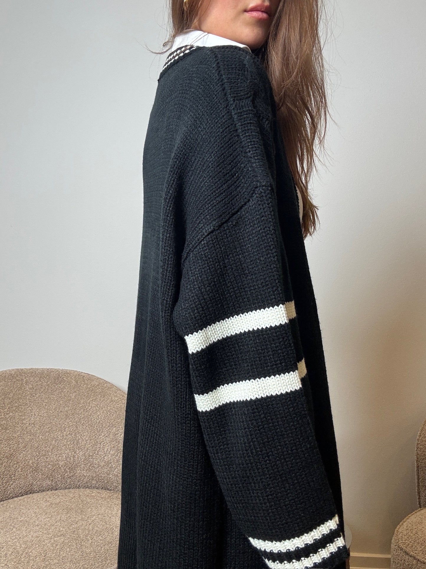 The Collection - Cardigan - Black W. white - Marissa