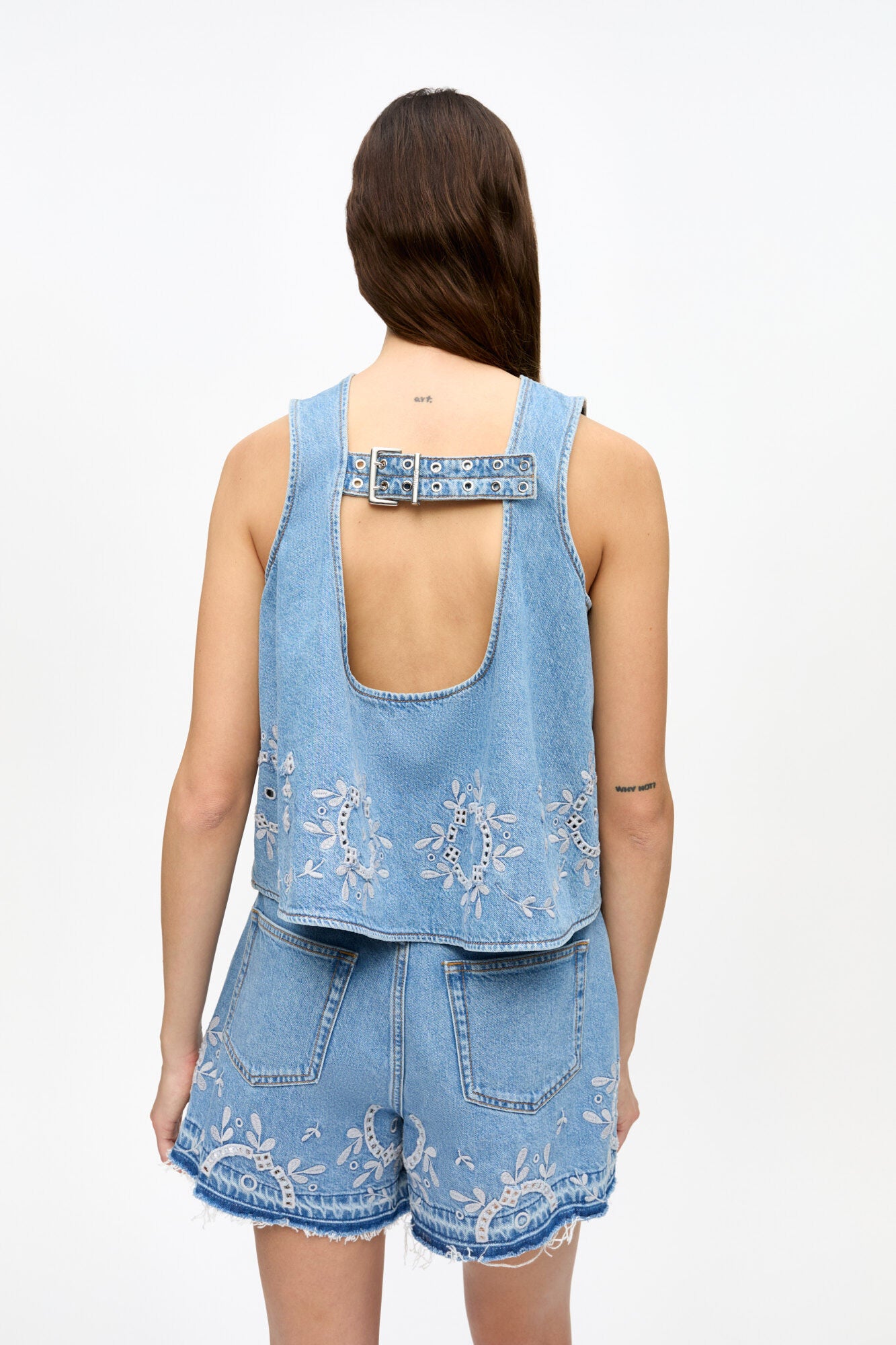 Ganni - Top - Light Blue denim - Broderie anglaise