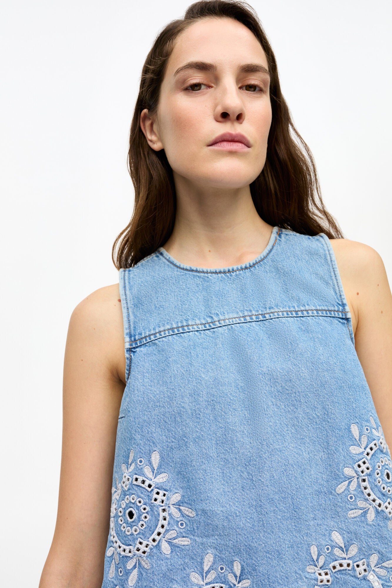 Ganni - Top - Light Blue denim - Broderie anglaise