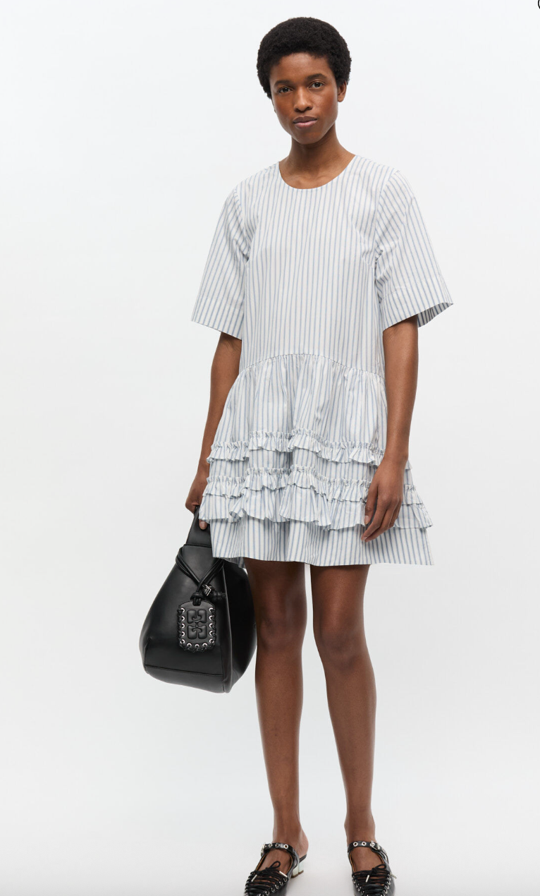 GANNI - Kjole - Egret - Stripe mini dress