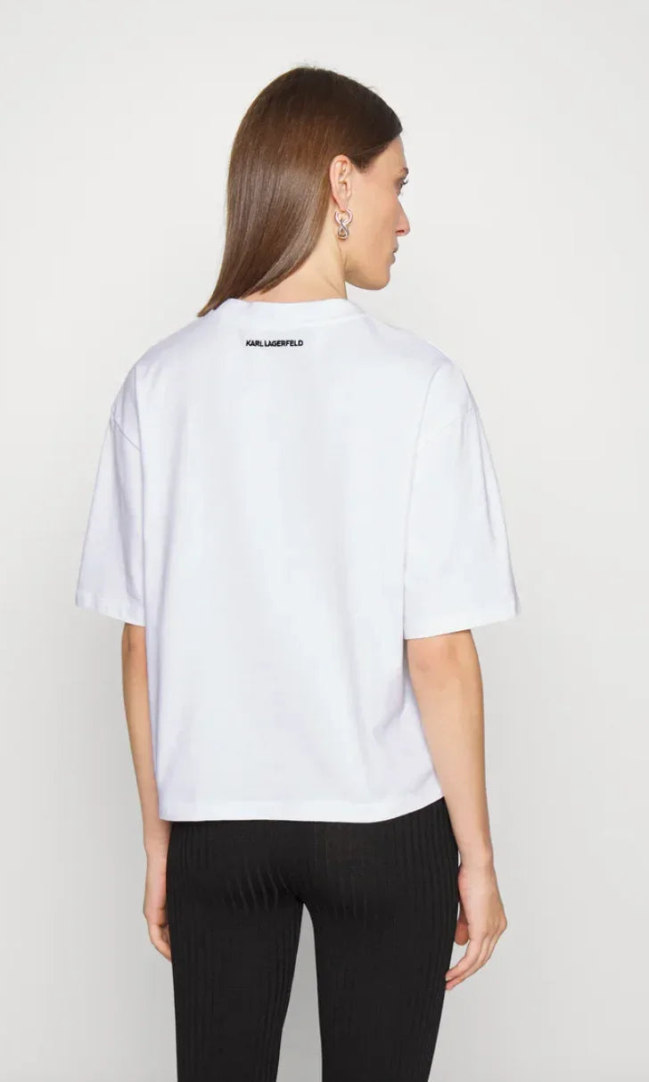 Karl Lagerfeld - T-shirt - Hvid round neck - Signature hem - Stilkompagniet.dk