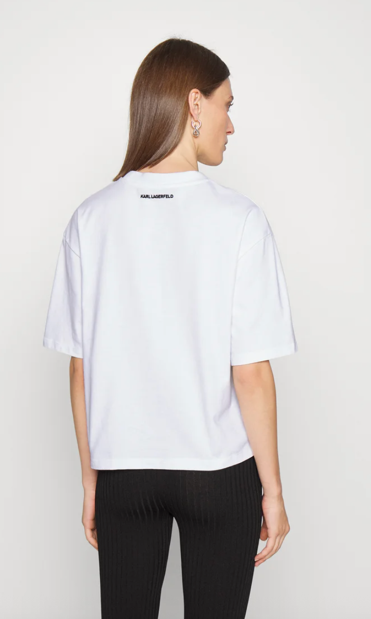 Karl Lagerfeld - T-shirt - Hvid round neck - Signature hem - Stilkompagniet.dk