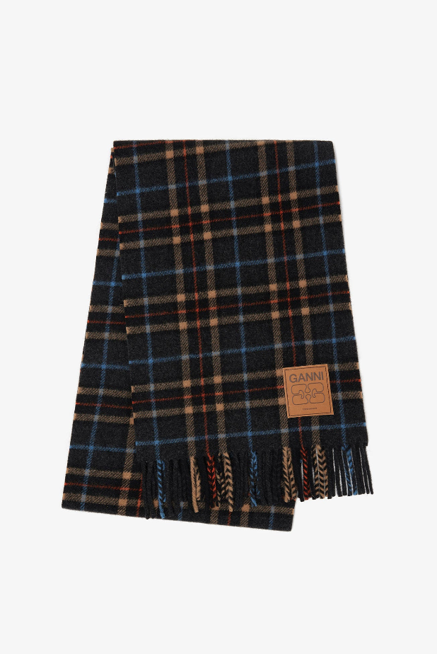 Ganni - Halstørklæde - Charcoal Grey - Wool Check Scarf - A6933