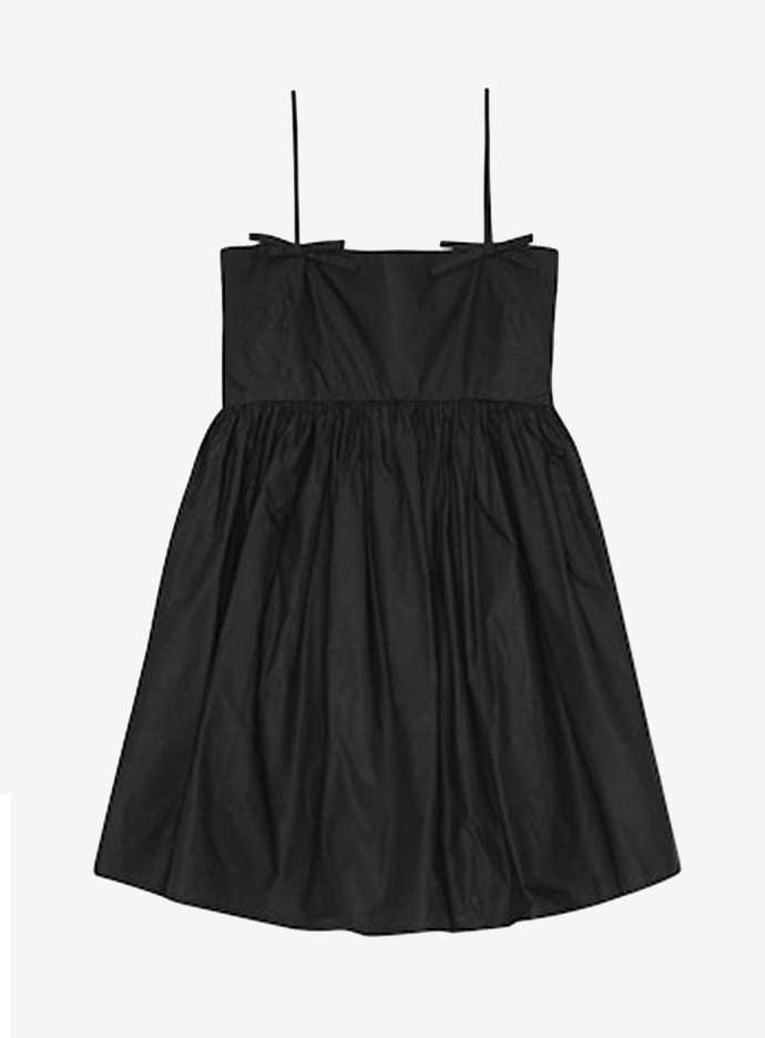 Ganni Cotton Poplin Strap Dress Black