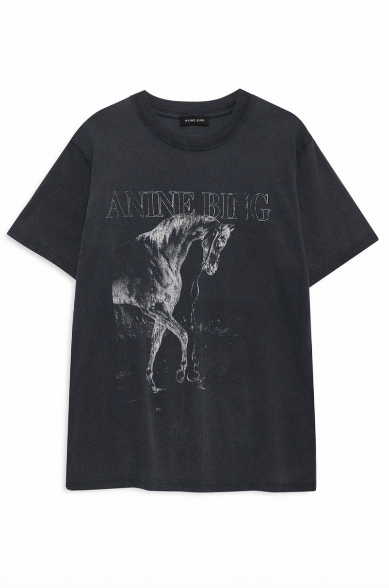 Anine Bing - T-shirt - Washed Black - Lili Horse tee - Stilkompagniet.dk