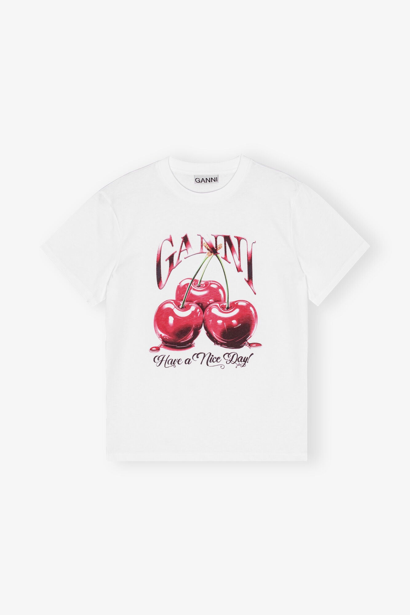 GANNI - T-shirt - White - Cherry Relaxed T4004