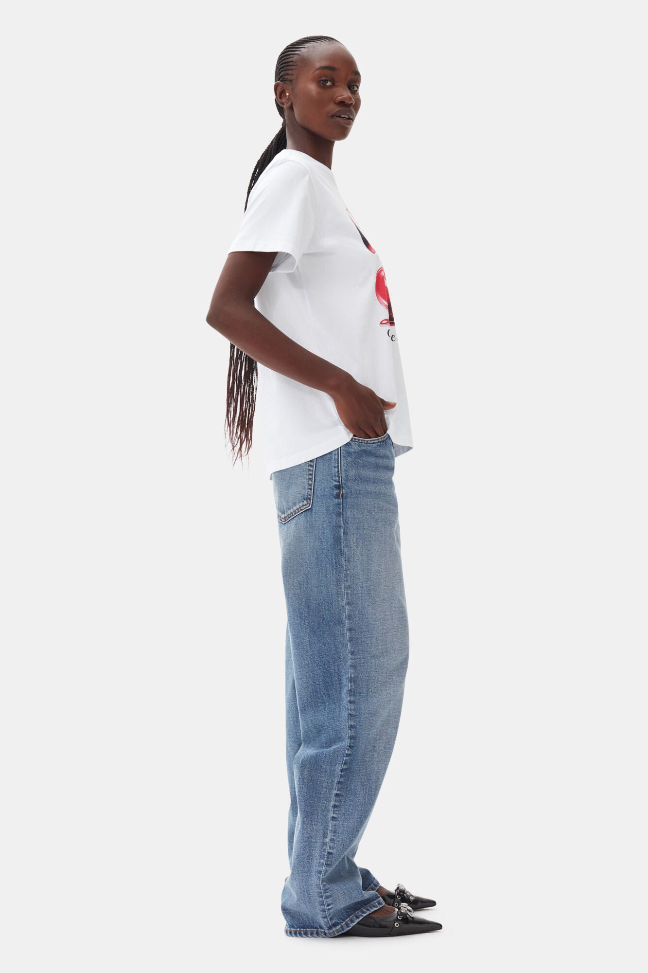 GANNI - T-shirt - White - Cherry Relaxed T4004