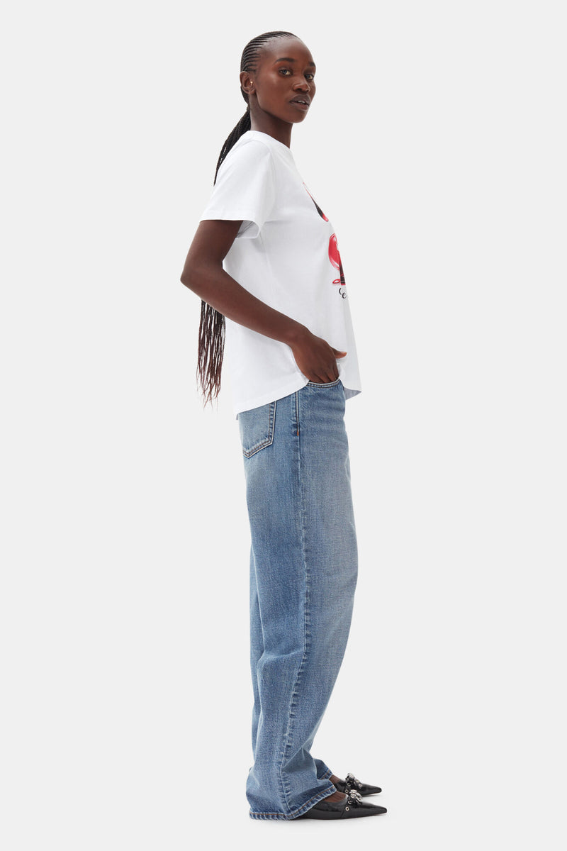 GANNI - T-shirt - White - Cherry Relaxed T4004