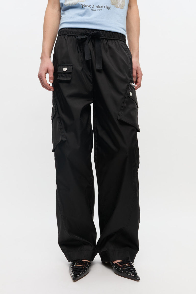 GANNI - Bukser - Black Nylon - Elasticated W0644