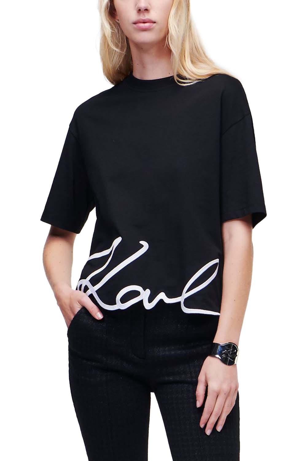 Karl Lagerfeld - T-shirt - Sort/hvid - Signature hem