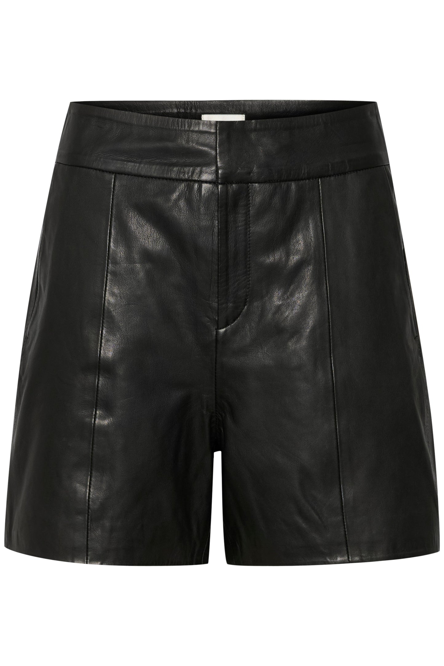 Sorte lædershorts med høj talje, enkel form og synlige syninger fra My Essential Wardrobe.