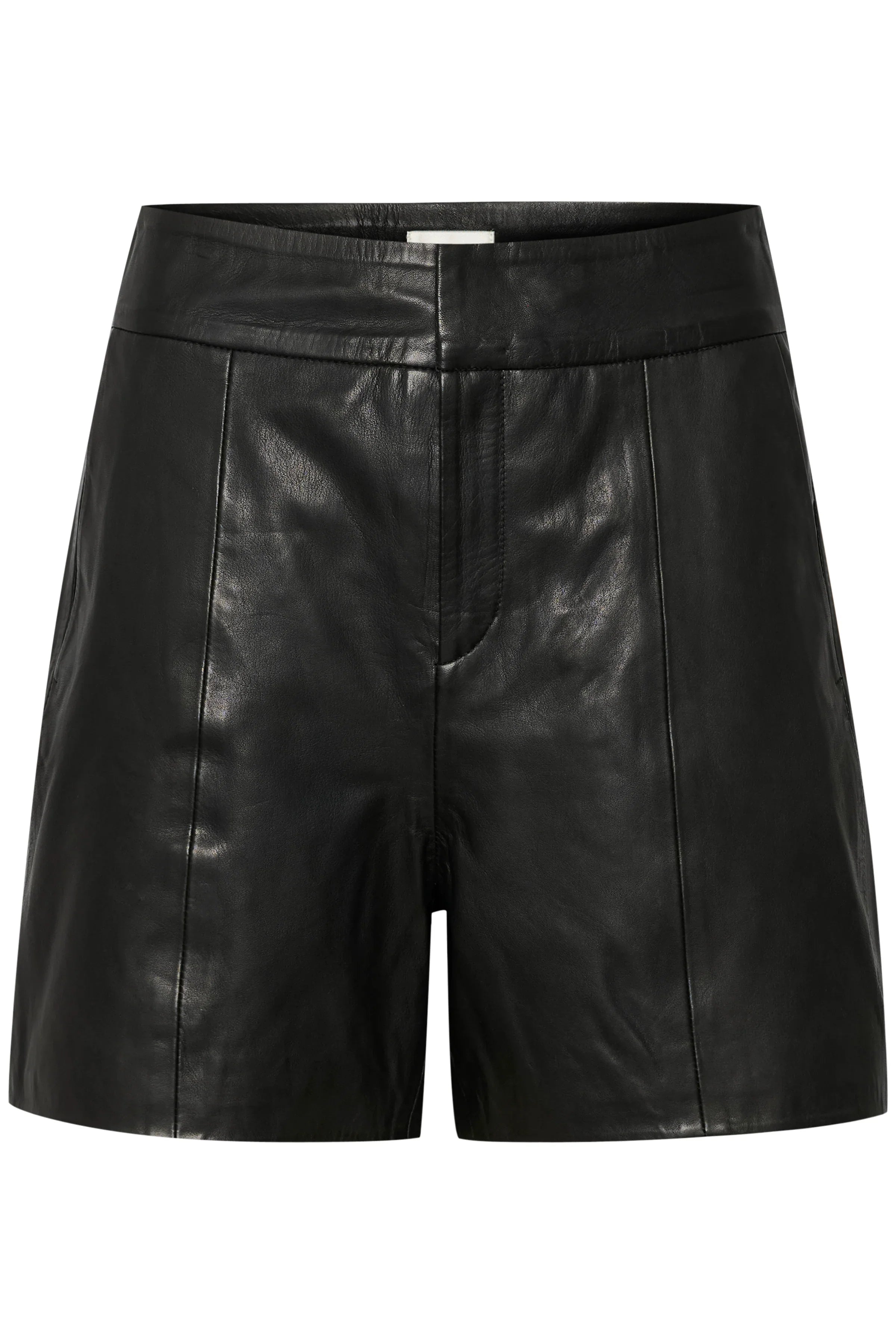 Sorte lædershorts med høj talje, enkel form og synlige syninger fra My Essential Wardrobe.