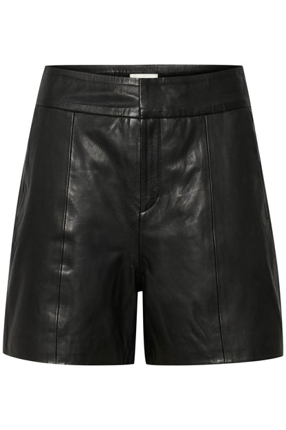 Sorte lædershorts med høj talje, enkel form og synlige syninger fra My Essential Wardrobe.
