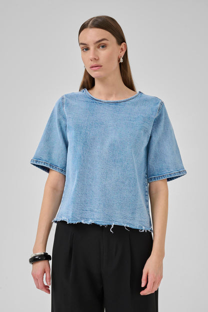 My Essential Wardrobe - T-shirt - Denim Blue - Latti 144 - Stilkompagniet.dk