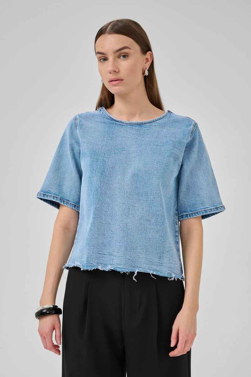 My Essential Wardrobe - T-shirt - Denim Blue - Latti 144 - Stilkompagniet.dk