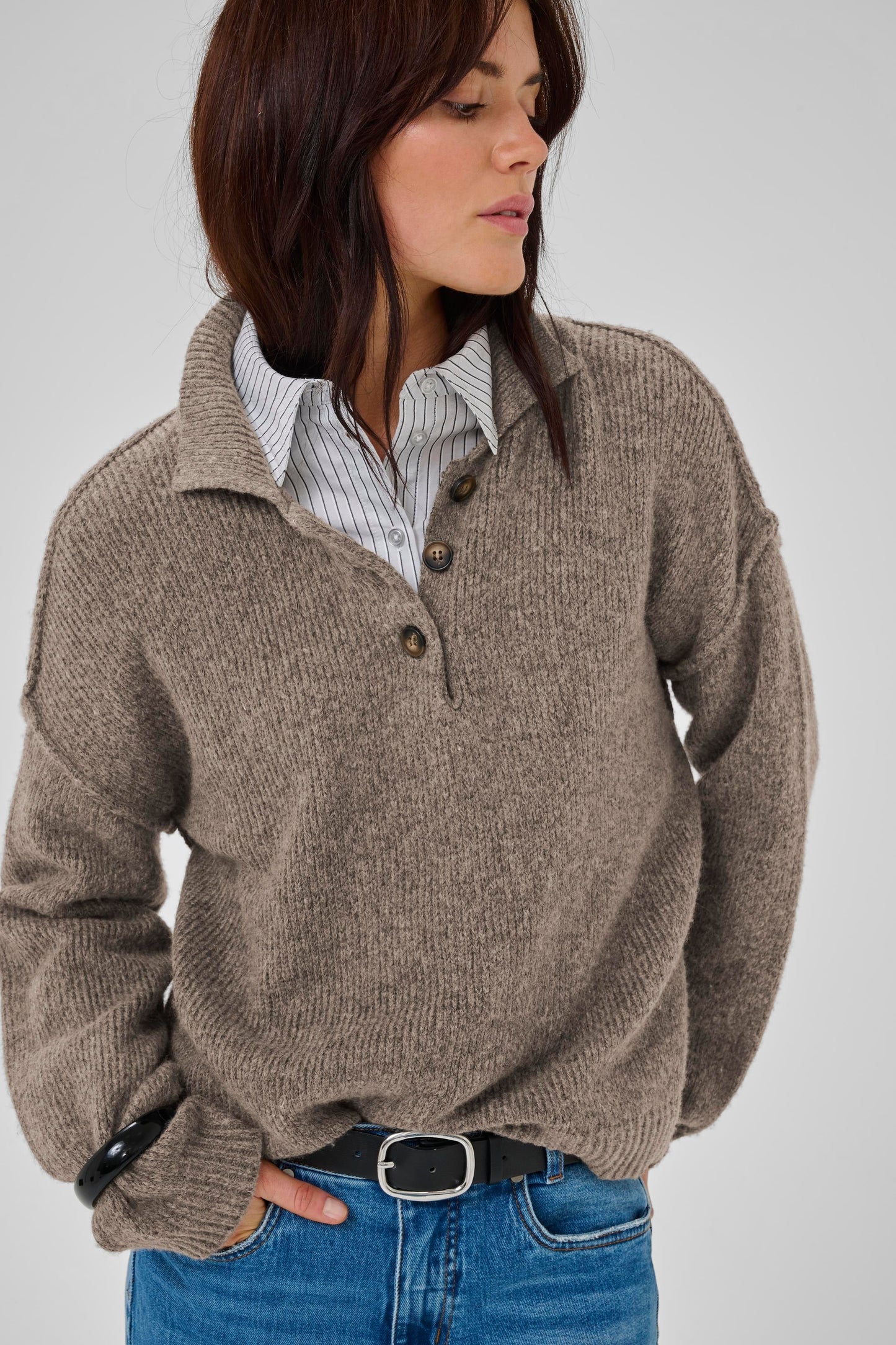 My Essential Wardrobe - Strik Pullover - Brown Melange - Paloma Polo