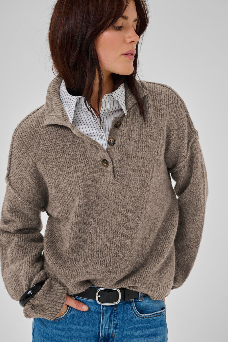 My Essential Wardrobe - Strik Pullover - Brown Melange - Paloma Polo