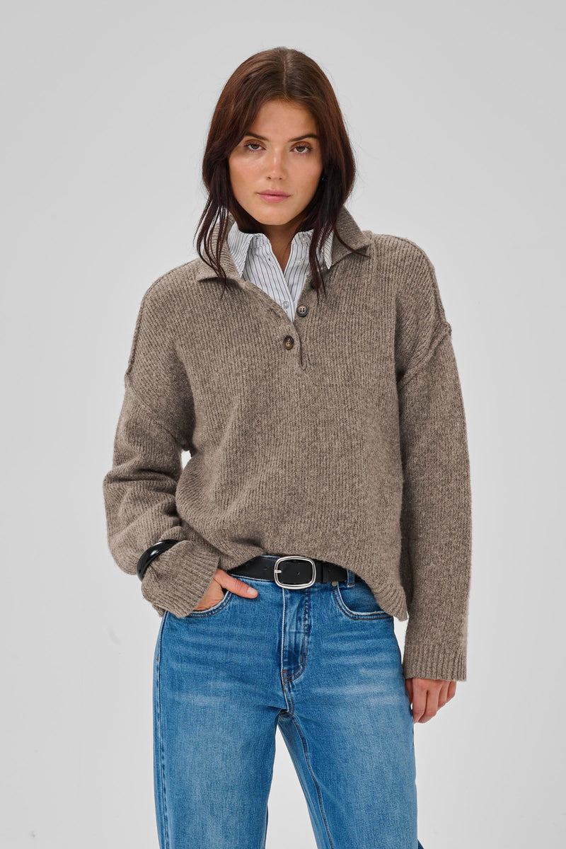 My Essential Wardrobe - Strik Pullover - Brown Melange - Paloma Polo