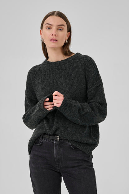 My Essential Wardrobe - Strik pullover - Dark Grey Melange - Paloma Knit - Stilkompagniet.dk