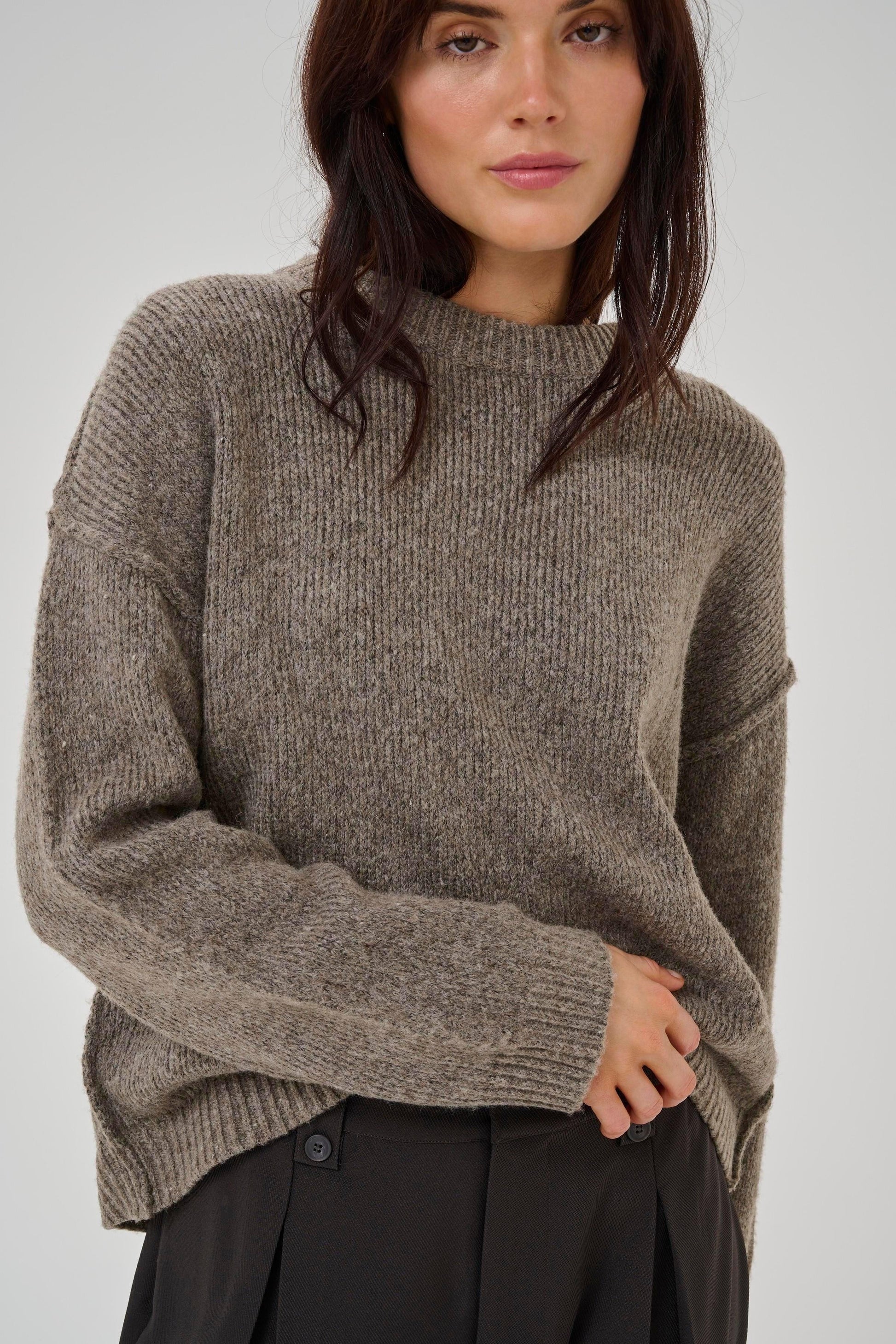 My Essential Wardrobe - Strik pullover - Brown Melange - Paloma Knit - Stilkompagniet.dk