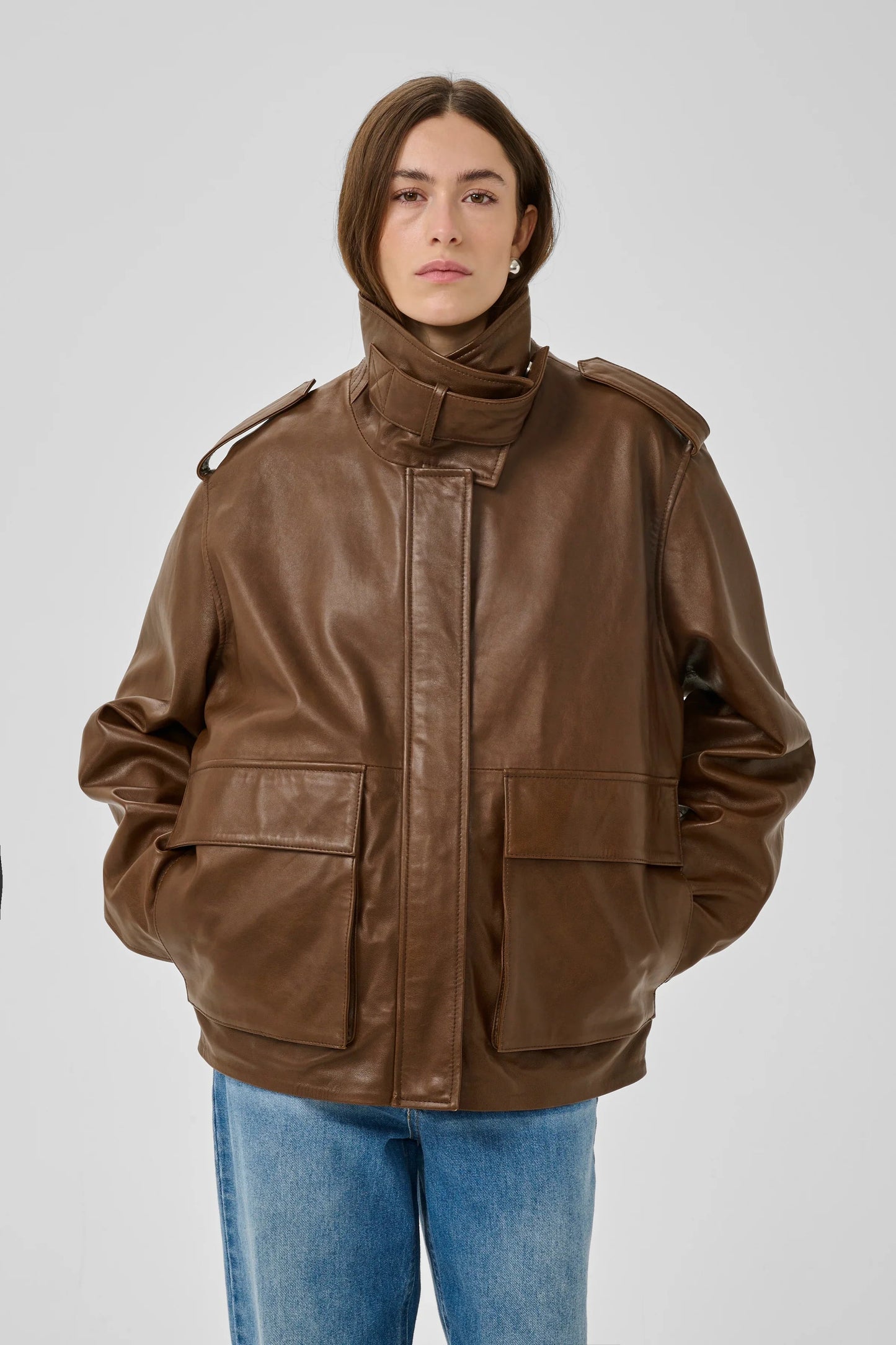 My Essential Wardrobe - Læderjakke - Brun - Dina