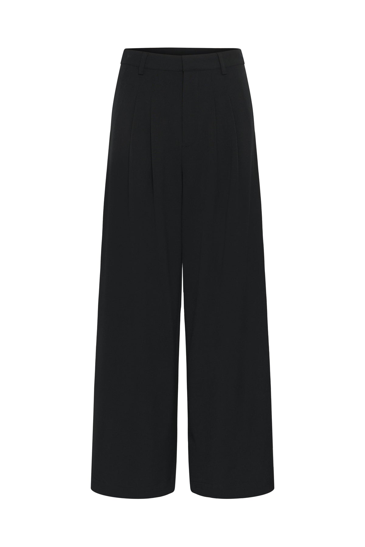 Hace-bukserne fra My Essential Wardrobe er elegante, sorte bukser med høj talje, flatterende læg og vide ben packshot