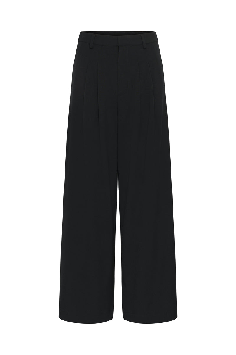 Hace-bukserne fra My Essential Wardrobe er elegante, sorte bukser med høj talje, flatterende læg og vide ben packshot
