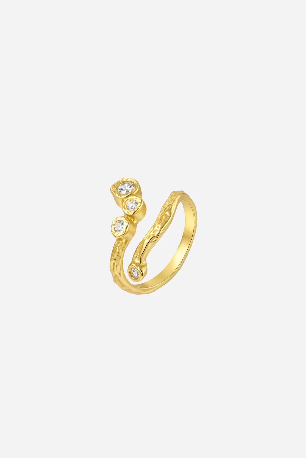 Elvira ring i 18 karat guldbelagt fra Andcopenhagen med organisk form og små klare sten.