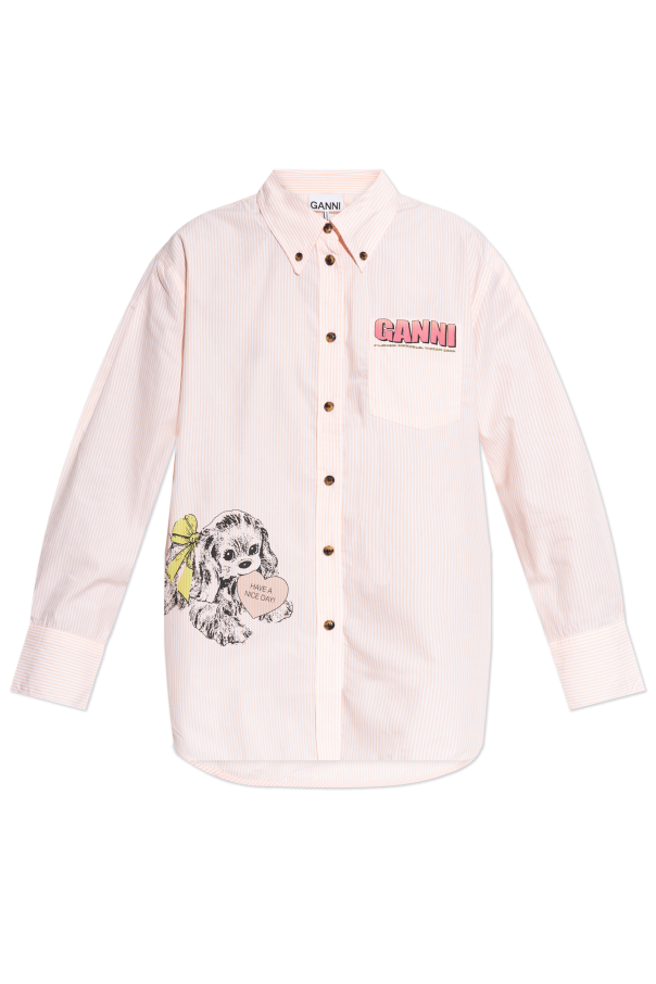 Ganni - Skjorte - Peach - Stripe cotton shirt A0898