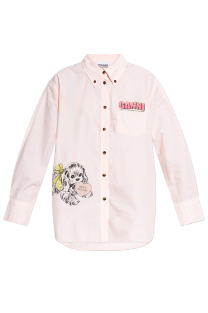 Ganni - Skjorte - Peach - Stripe cotton shirt A0898